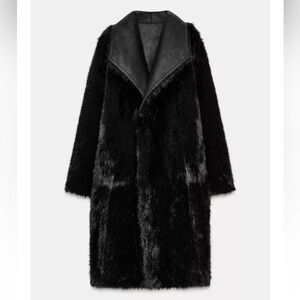 ZARA REVERSIBLE FAUX FUR DOUBLE FACED COAT BLACK SUEDE 6318/278 SMALL